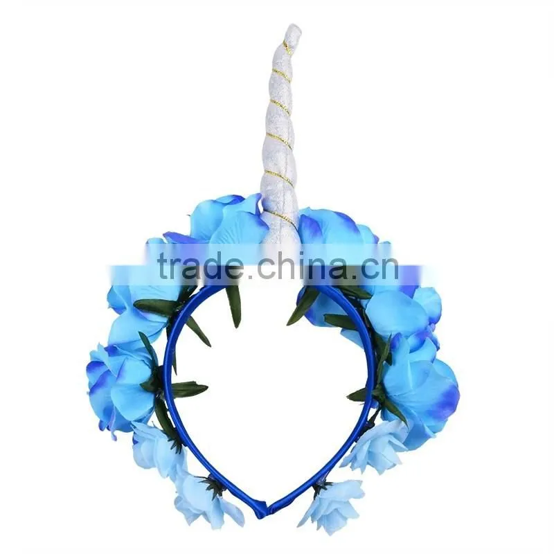 Hot Selling Premium Handmade flower wreath Coloring Floral Unicorn Costume Party Halloween unicorn flower crown