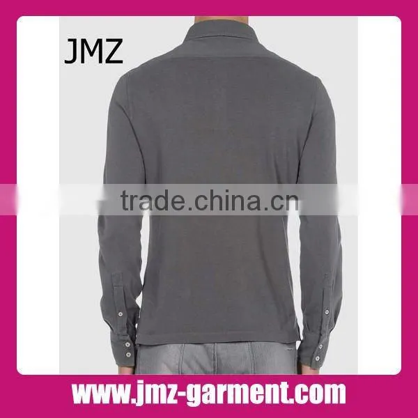 100% cotton plain grey long sleeve polo shirt