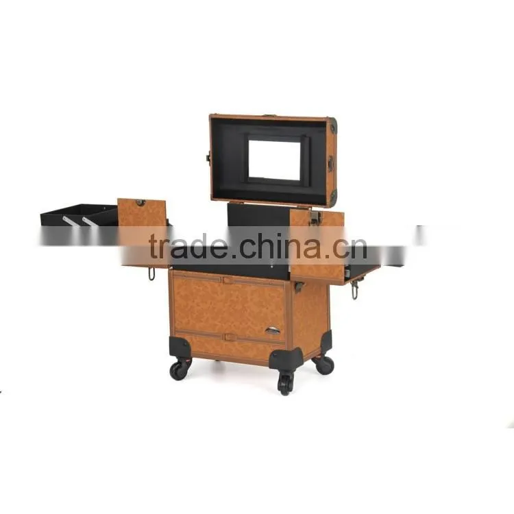 Guangzhou Portable Black Pvc Cosmetic Large Expandable Rolling Makeup Case