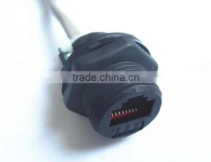 LLT rj45 panel mount connector soldered with network cable