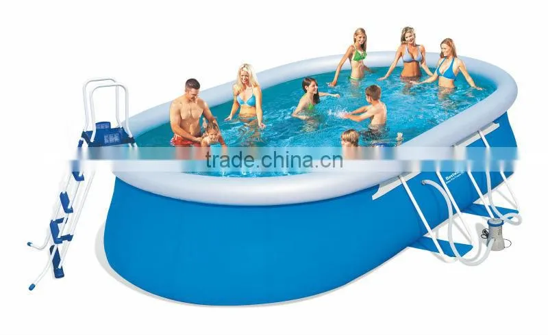 The elliptical trapezoidal swimming pool with filter pump
