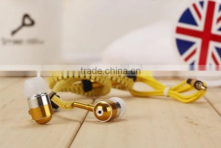 newest design hot selling zipper headphones zipper earphone for mobile phone