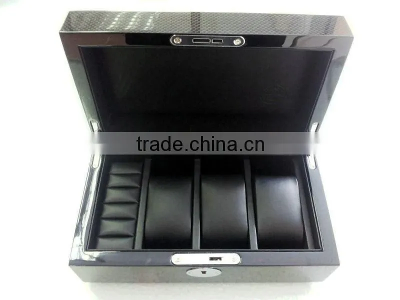 black carbon fiber surface wooden watch divider box