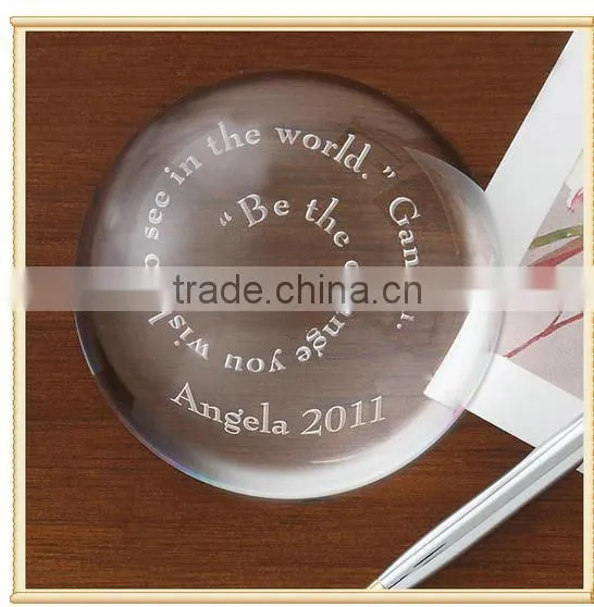 2016 Wholesale 3d laser engraved crystal half ball domed crystal paperweight