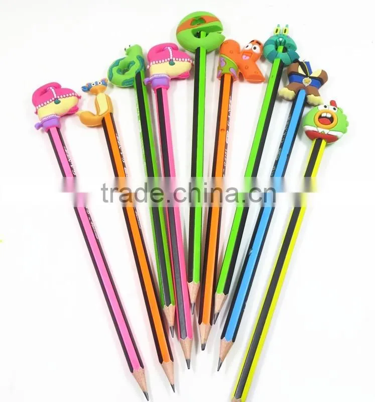 Cartoon customized pen topper/ rubber letter pencil topper/ PVC pencil topper