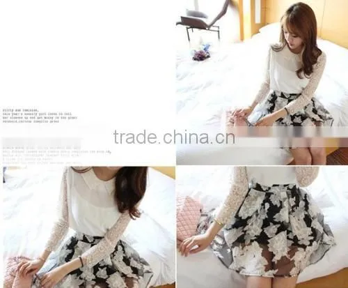 New Fashion Lady Elegant Women's High Elastic Waist Mini Pleated Puff Floral Printed Short Skirt