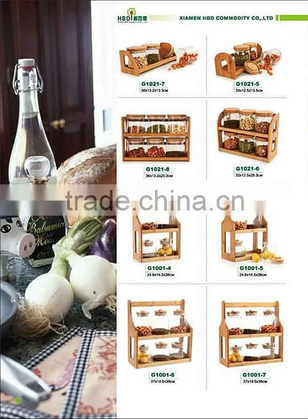 Glass canister with bamboo rack wholesale