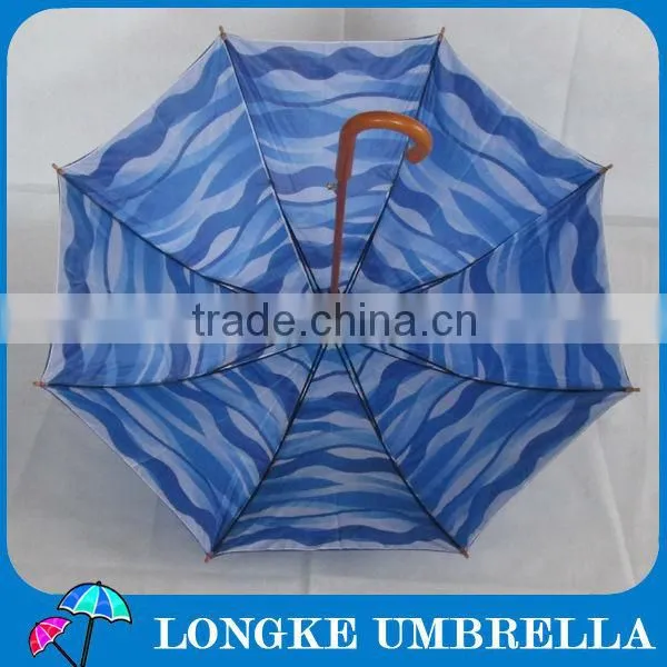 60cm solid color auto open Wooden straight umbrella with inside print