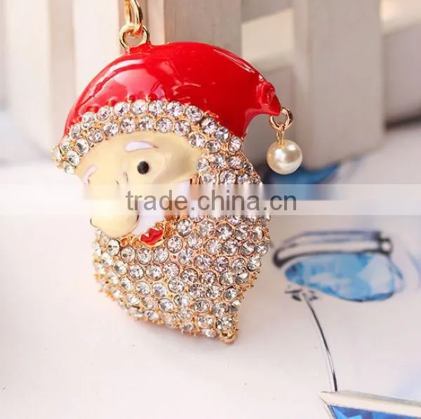 2014 Latest Rhinestone Drip Santa Claus Head Keychain , Bag Pendant ZTKC-183