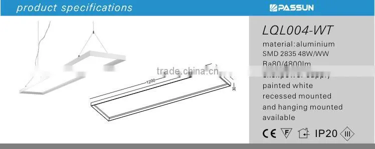 smd 40w 1.2m by 0.3m led panel light for office pendant