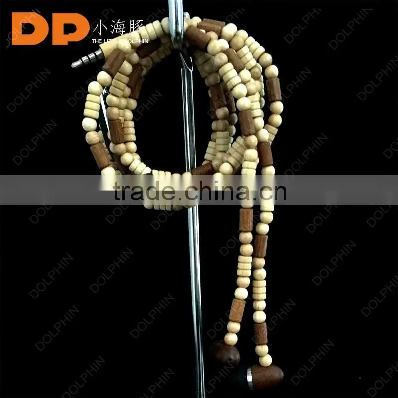 High Quality Unique Design Beads wooden earphones with Microphone Necklace Earphone Necklace Earphone