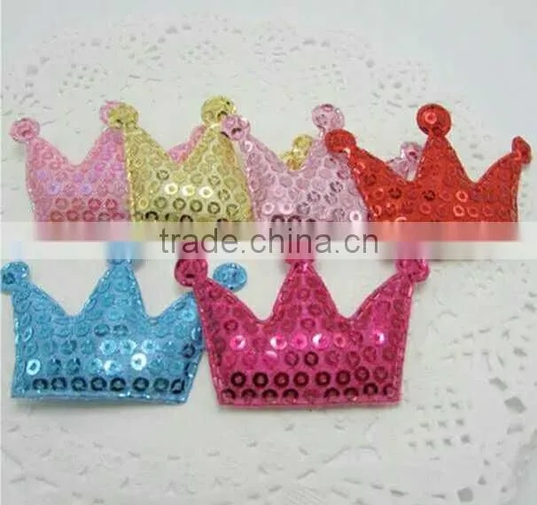Custom Ultrasonic embossed crown applique /sequin patches for kids