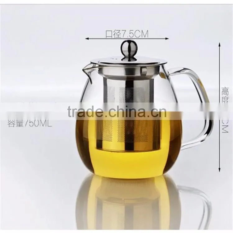 Hot sale!520ml/750ml Mouth blown heat-resistant borosilicate teapot with stainless steel filter, in stock.