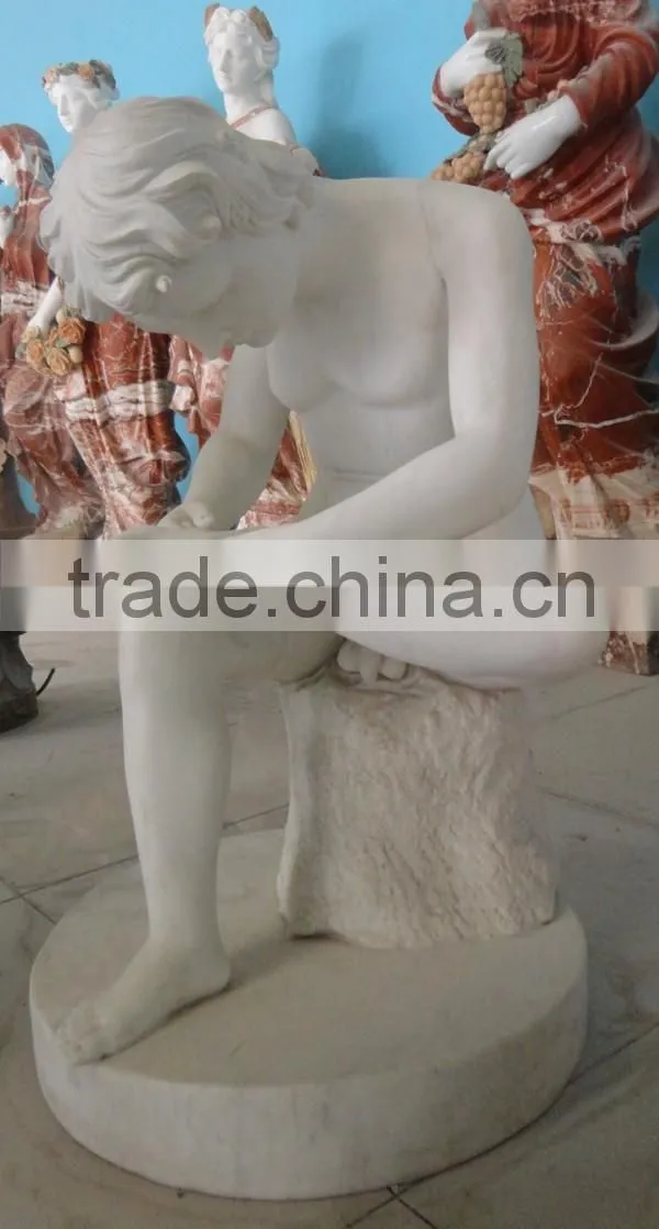 Hand Carved White Marble Nude Young Man Figure Statue