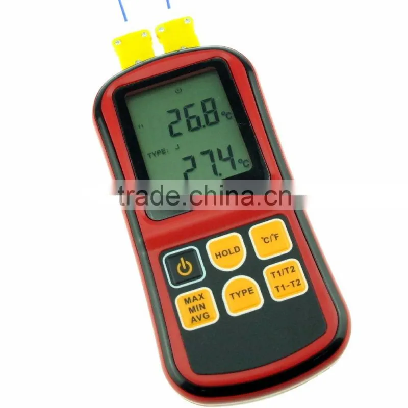 Digital Thermometer Dual Channel Temperature Meter Tester for K/J/T/E/R/S/N Thermocouple Large Display with Backlight