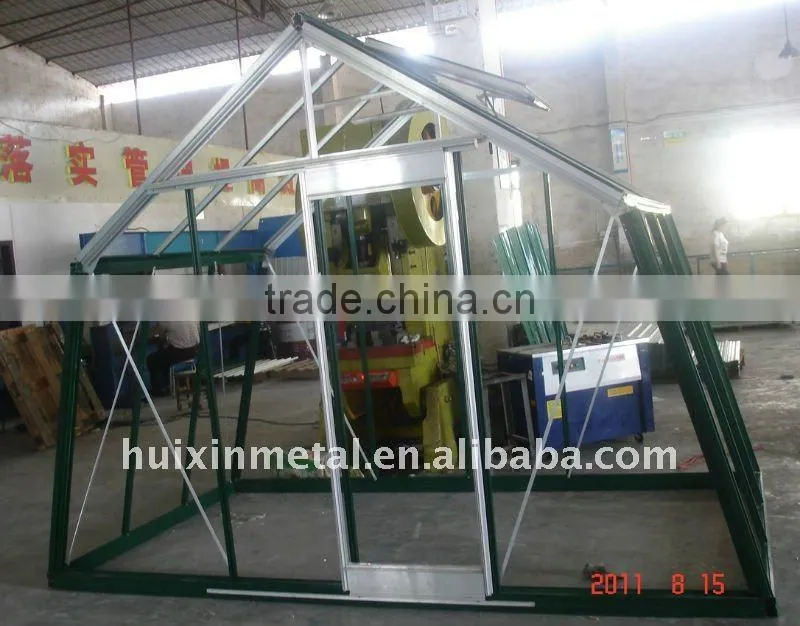 aluminium frame deluxe glass greenhouse with sloping walls HX97103L
