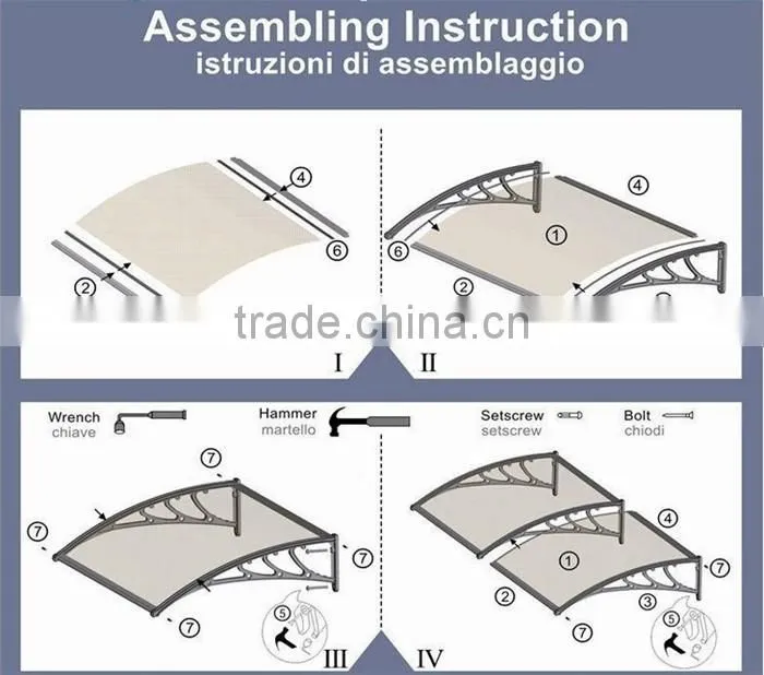 block out rain and sun Polycarbonate sheet awning with sun shield