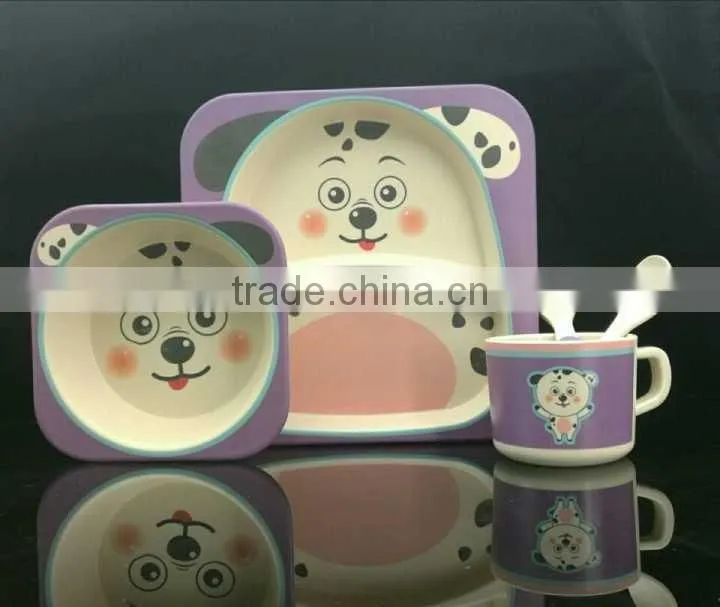 Best selling friendly bamboo fiber kid five pices,cup,plate,bowl,fork,spoon