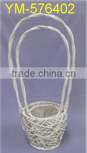good selling White Round Willow Basket With Handle
