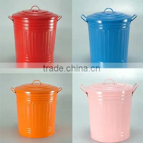 Round Large Capacity Galvanized Steel Metal Trash Can Garbage Bin with Lid