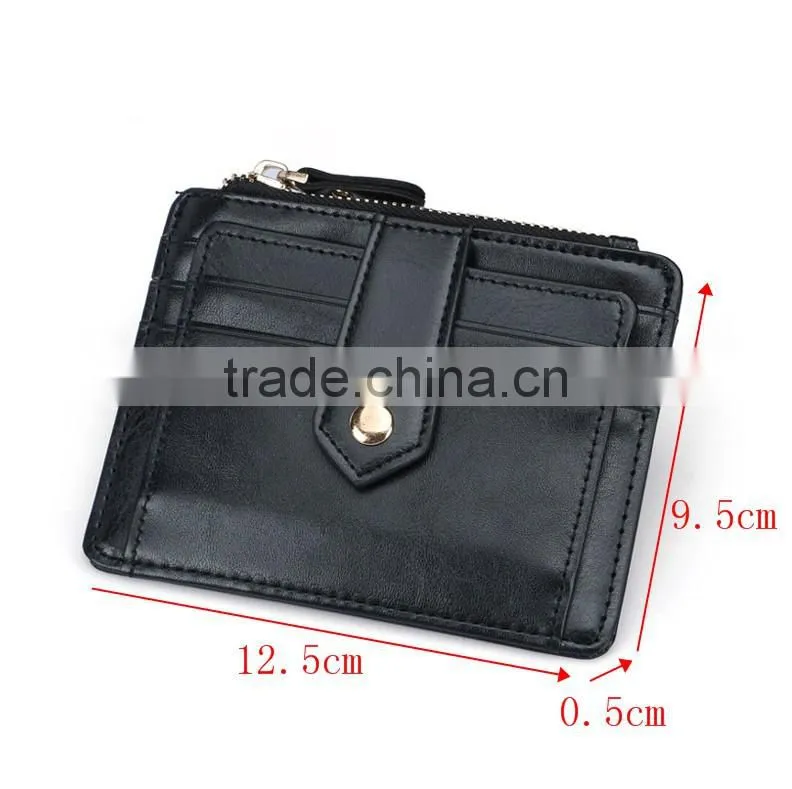 Hot Sale Bifold Style Genuine Leather RFID Blocking ID Card Holder Multi Credit Card Pocket Cash Purse with Buckle Zipper