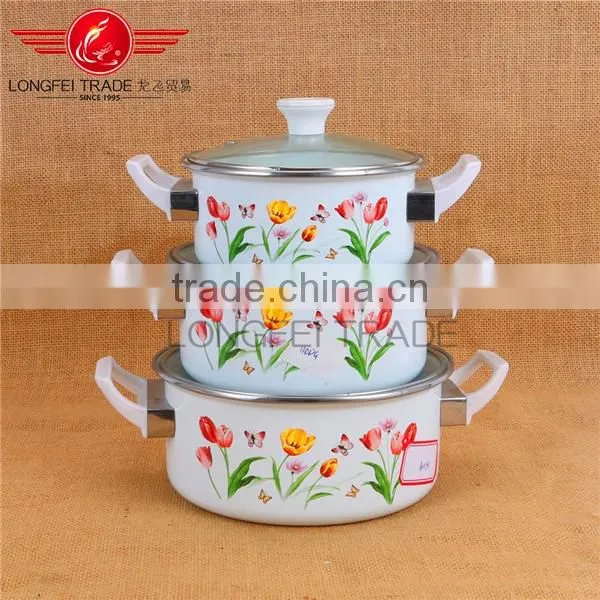 110DG enamel casserole set pot 3pcs enamel cast iron cookware
