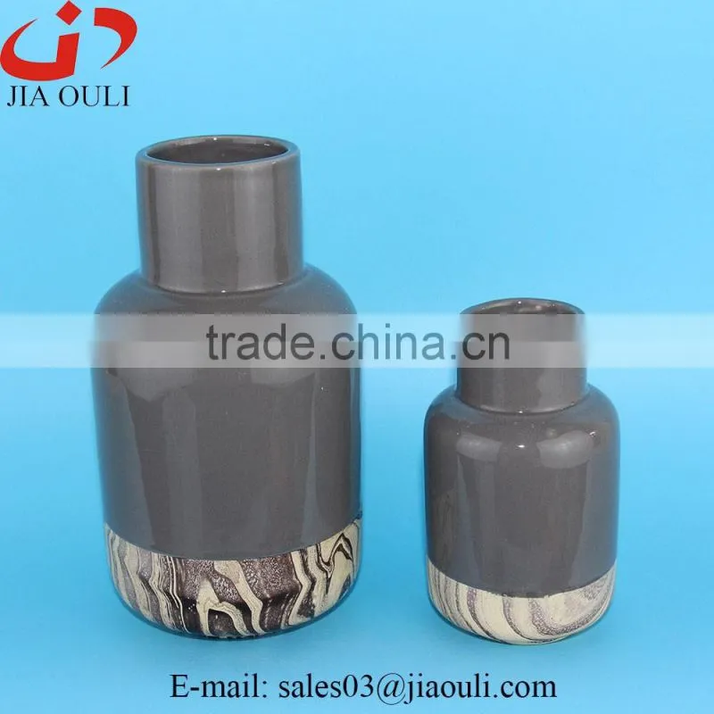 Popular style tall pillar with wood print bottom Ceramic white vase for decoration