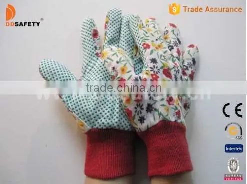 DDSAFETY Green Dots On Palm Flower Design Women's Garden Gloves