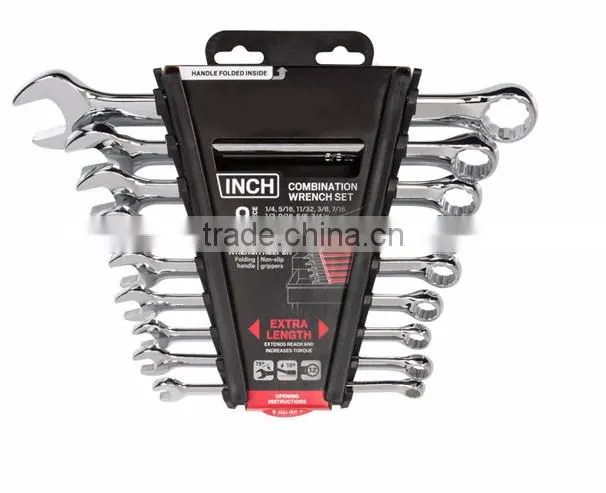 Carbon Steel 9 pieces set Combination Wrench Set (1/4-3/4 inch.)