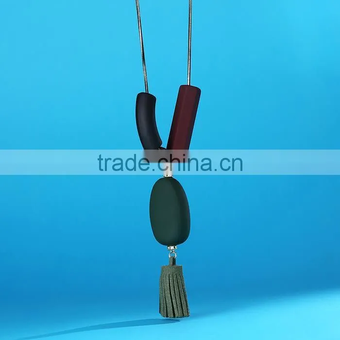 irregular beads pendant necklace geomotric bead pendant necklace tassel long sweater necklace