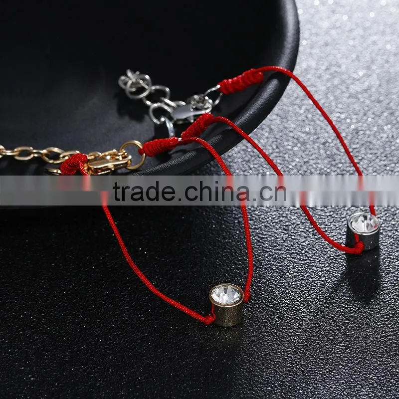 tiny clear round diamond charm luck red string bracelet cubic zirconia gold charm luck red thread bracelet