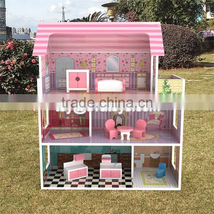 New design children luxurious and attractive toys gifts wooden modern dollhouse W06A223