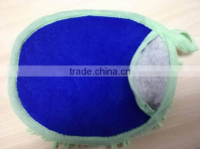 Car microfiber cleaning gloves with chenille microfiber cleaning gloves