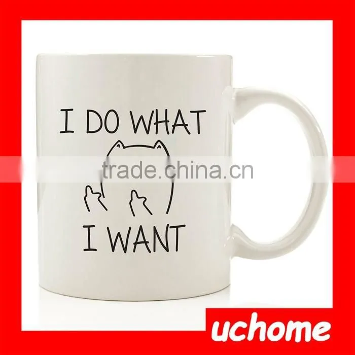 UCHOMEI Do What I Want Cat Funny 11oz Ceramic Coffee Mug Heart Shape Handle Coffee Mug Blank Sublimation Mug