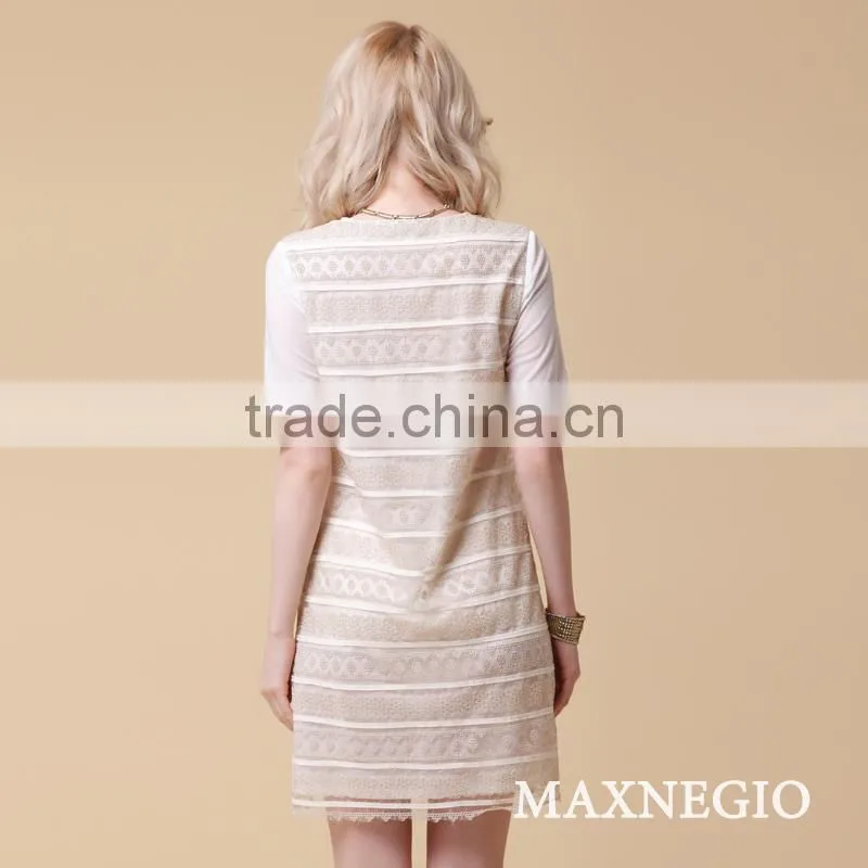 Elegant short sleeve woven fabric lady fashion model dresses on sale