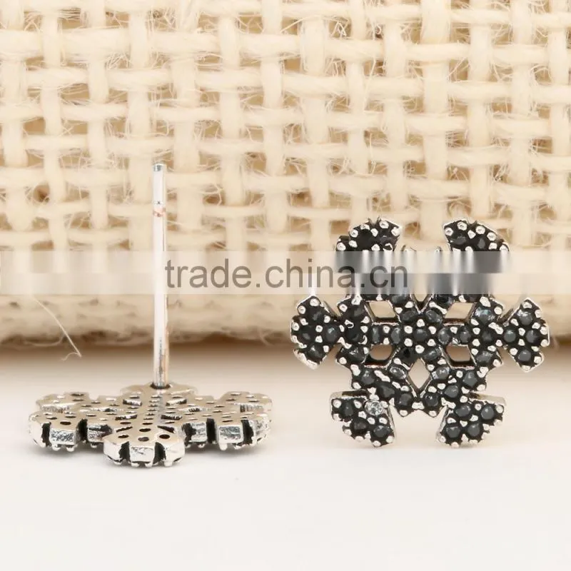 Trendy Noble black zircon snowflake silver color stud earring