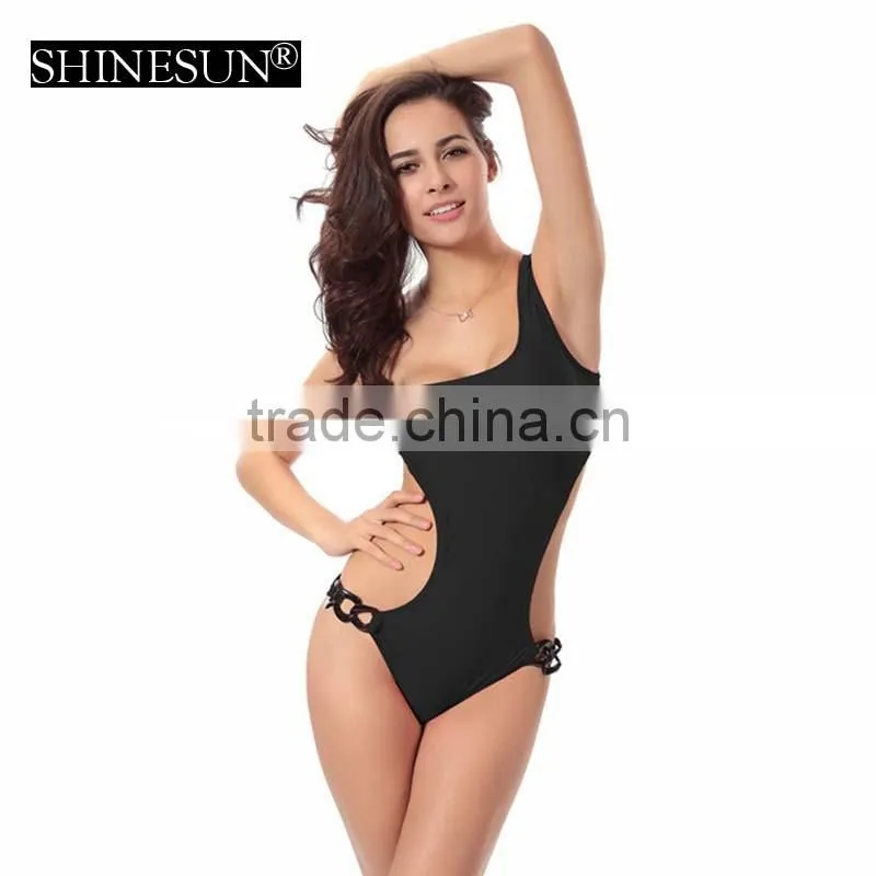 2017 4-color One-Shoulder Swimsuits One piece swimwear Unique six-ring adjustable waist swimsuit