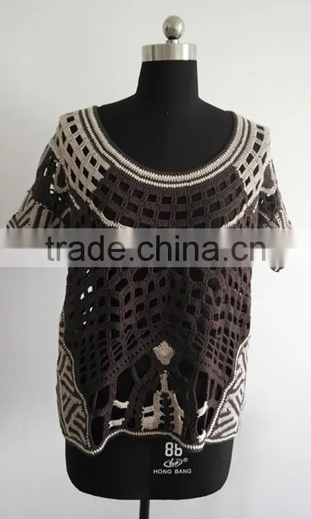 Fashion Ladies short sleeve hand crochet pullover sweater