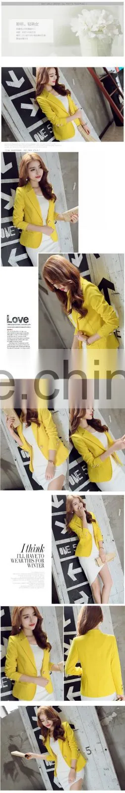2016 Women Blazer Korean Version Cultivating Wild (green Yellow Black) Long-sleeved Small suit Women Blazers And Jackets