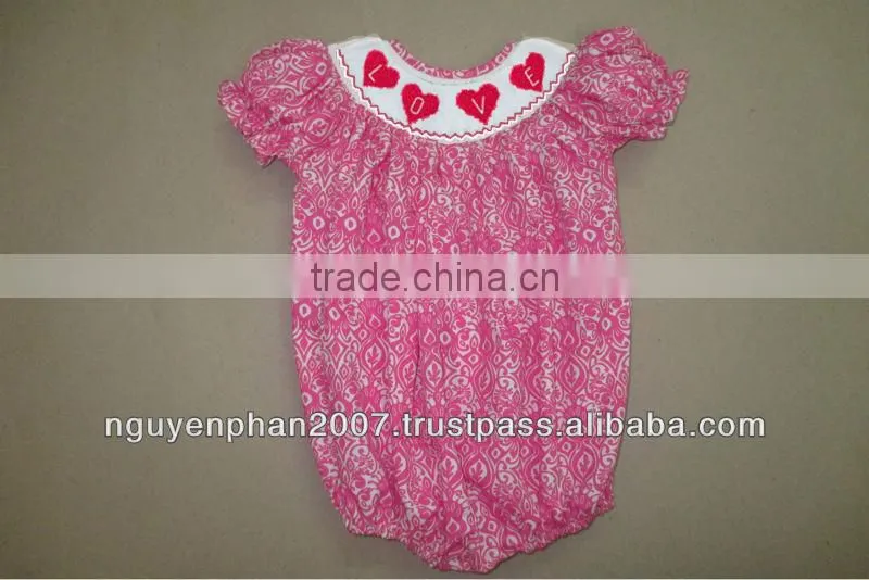 Damask Valentine smocked bubble for baby girls Spring 2014