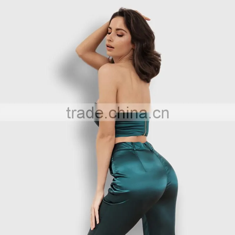 Runwaylover 072 Europe Style 2017 Ladies Two Piece Suits , Women Sexy Crop Top And Casual Pants