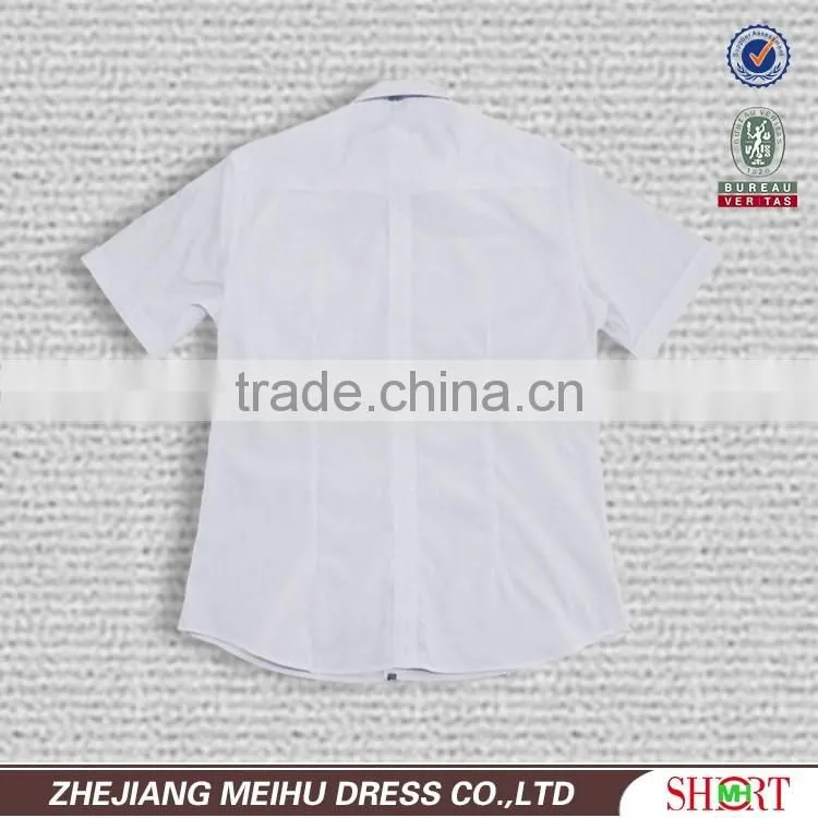 2017 latest white short sleeve contrast color 100% cotton slim fit men shirt