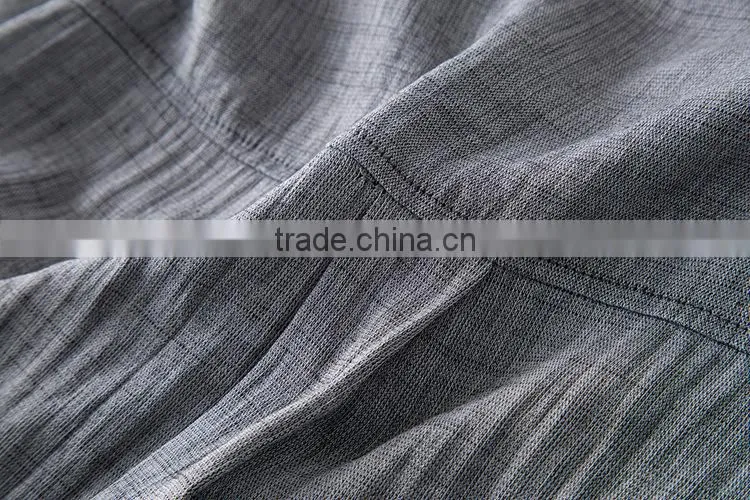 High quality Womens Long sleeveCotton and linen plain gray casual blouse