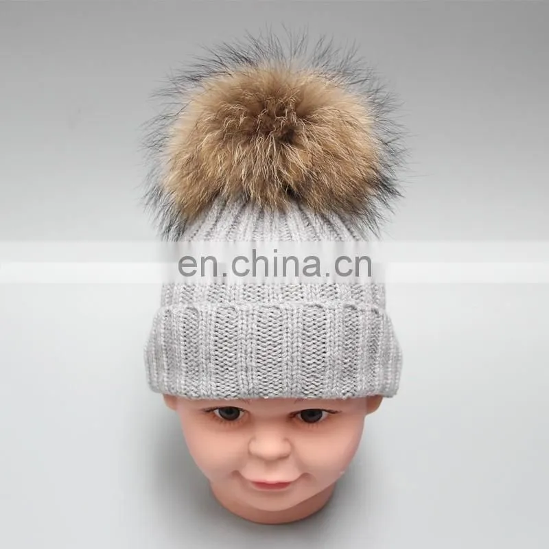 plain winter knitted hat with pom pom ,children kid knitting cap
