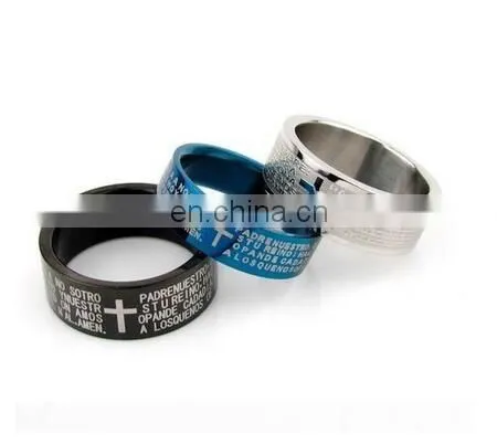 New Arrival couple cross ring Bible text titanium steel jewelry rings women mens