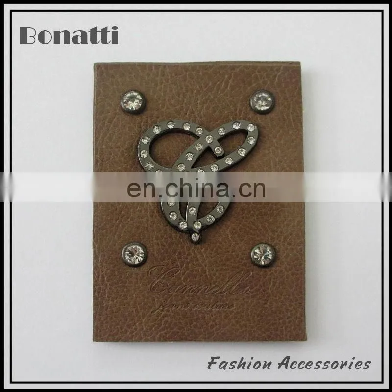 Rhinestone leather labels custom matel leather label for jeans