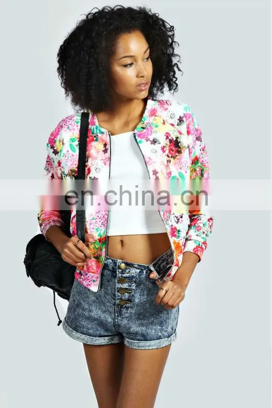 clothes garment Floral printed Jacket/womens new jacket/clothing supplier china/wholesale lastest apparel model-cp352
