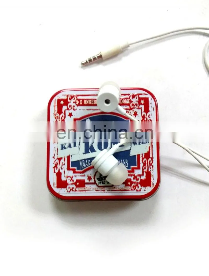 Red square earphone tin box