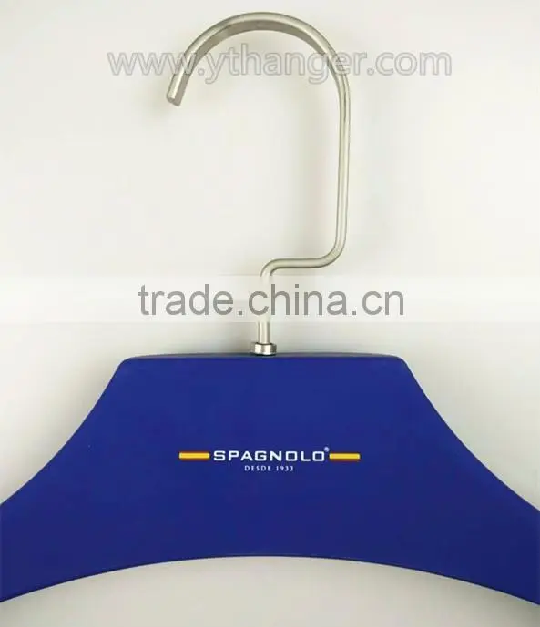 CY-633 Luxury blue rubber coat plastic hanger copper coat hanger display rubber hanger