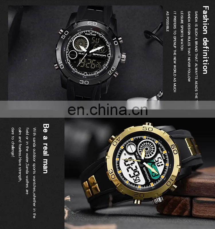 SANDA 795-1 Latest Water Resistant Analog Digital Silicone Watches Fashion Branded Wrist Watch